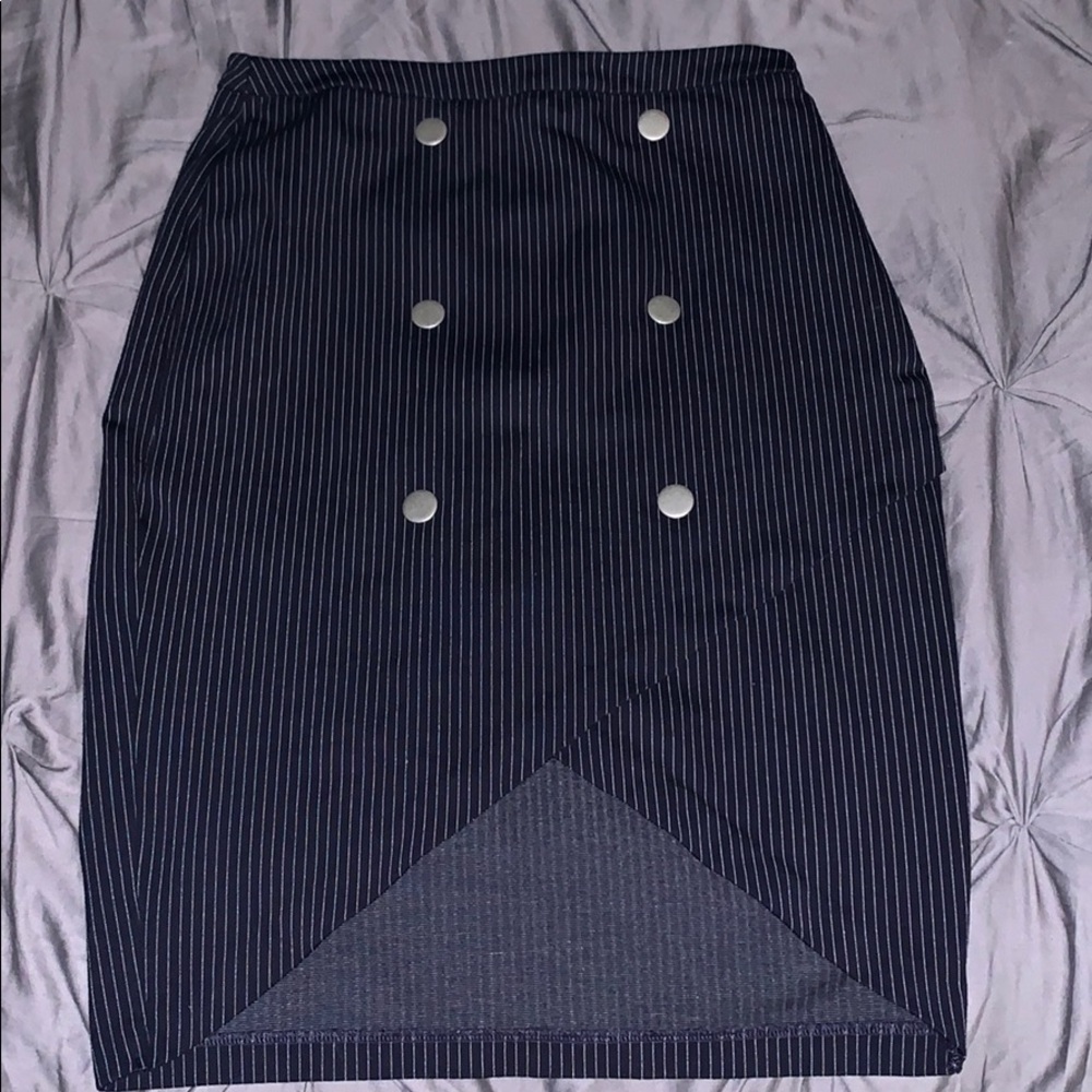 Navy Blue Striped Tulip Skirt